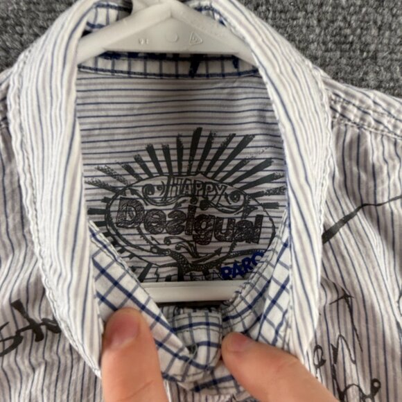 Desigual Graphic Print Button Up Shirt Men Cotton Large Passaparola Happy Text - Picture 12 of 16